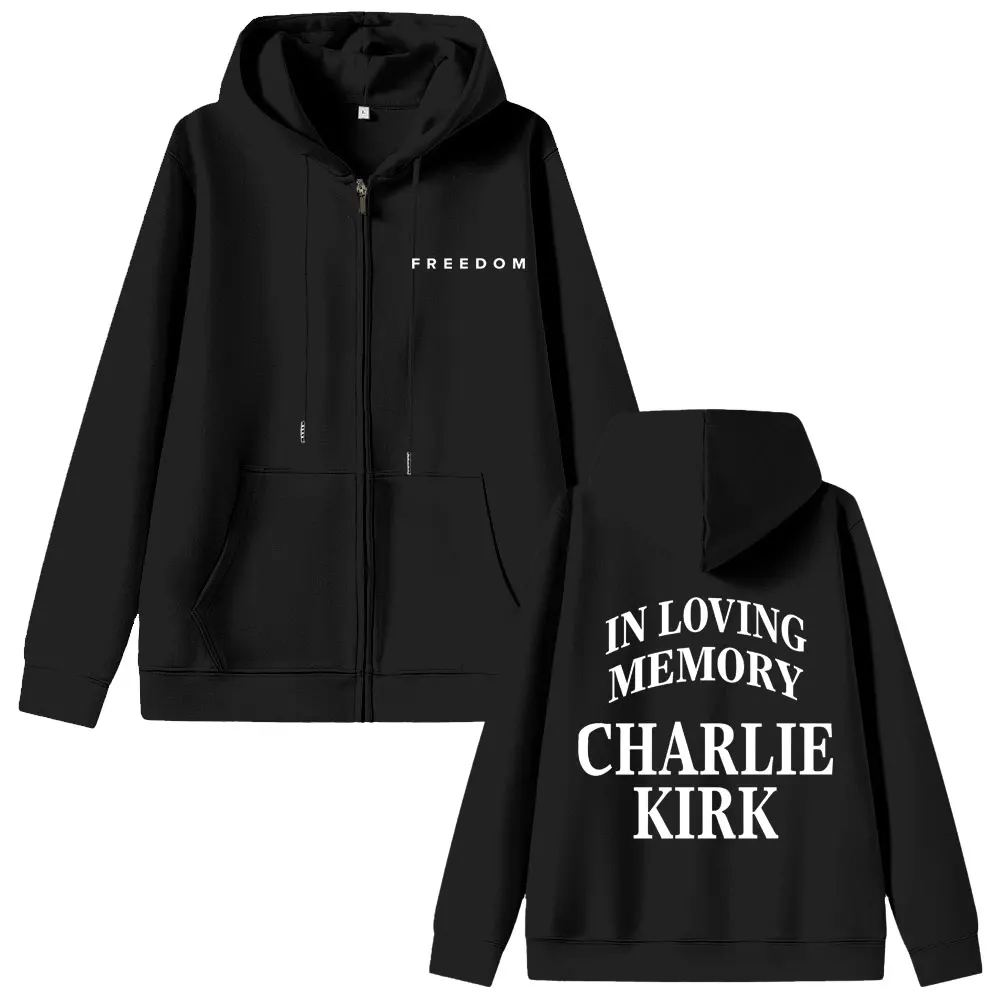 

In Loveing Memory Charlie Kirk Freedom Zipper Hoodie Men Tribute Memorial American Hero Hoodies Patriotic Activism Zip Up Jacket