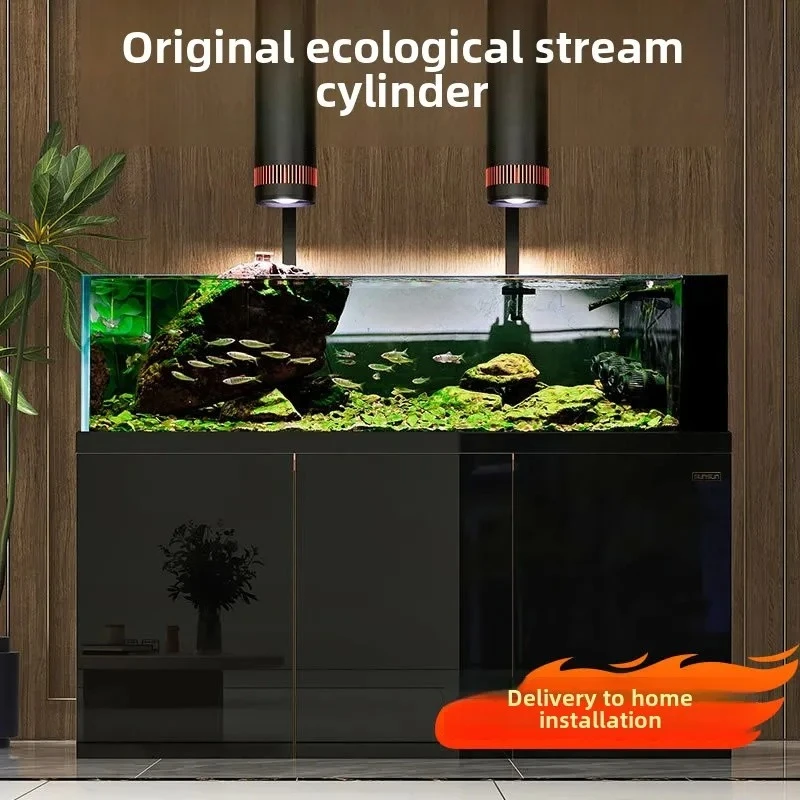

ZC original ecological stream tank fish tank, original tank living room new ultra-white glass bottom filter fish tank
