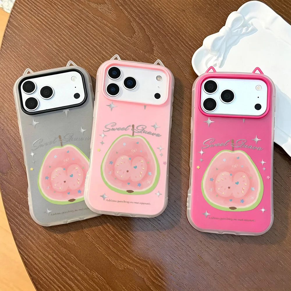 Funda de Teléfono con Diseño de Orejas de Gato 3D para Apple iPhone 17 16 14 13 12 Pro Max 15 11, Color Rosa Guayaba, Estilo Dulce y Femenino