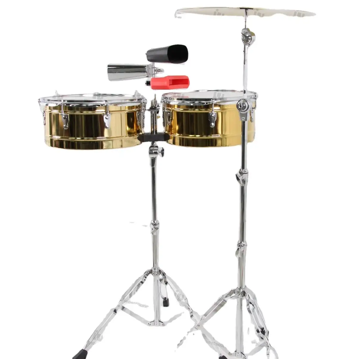 Juego de batería Timbal de 13 + 15 14 + 15 pulgadas con campana de vaca negra de 4 pulgadas, campana de vaca plateada de 6 pulgadas, bloque rojo, soporte para platillos de 22mm, platillo de 16 pulgadas