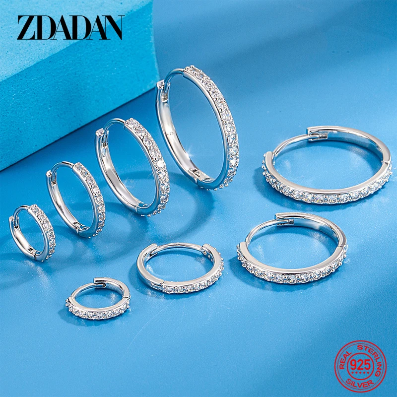 

ZDADAN стерлингового серебра 925 пробы 8/12/16/20 мм циркониевые серьги-кольца для женщин модные украшения