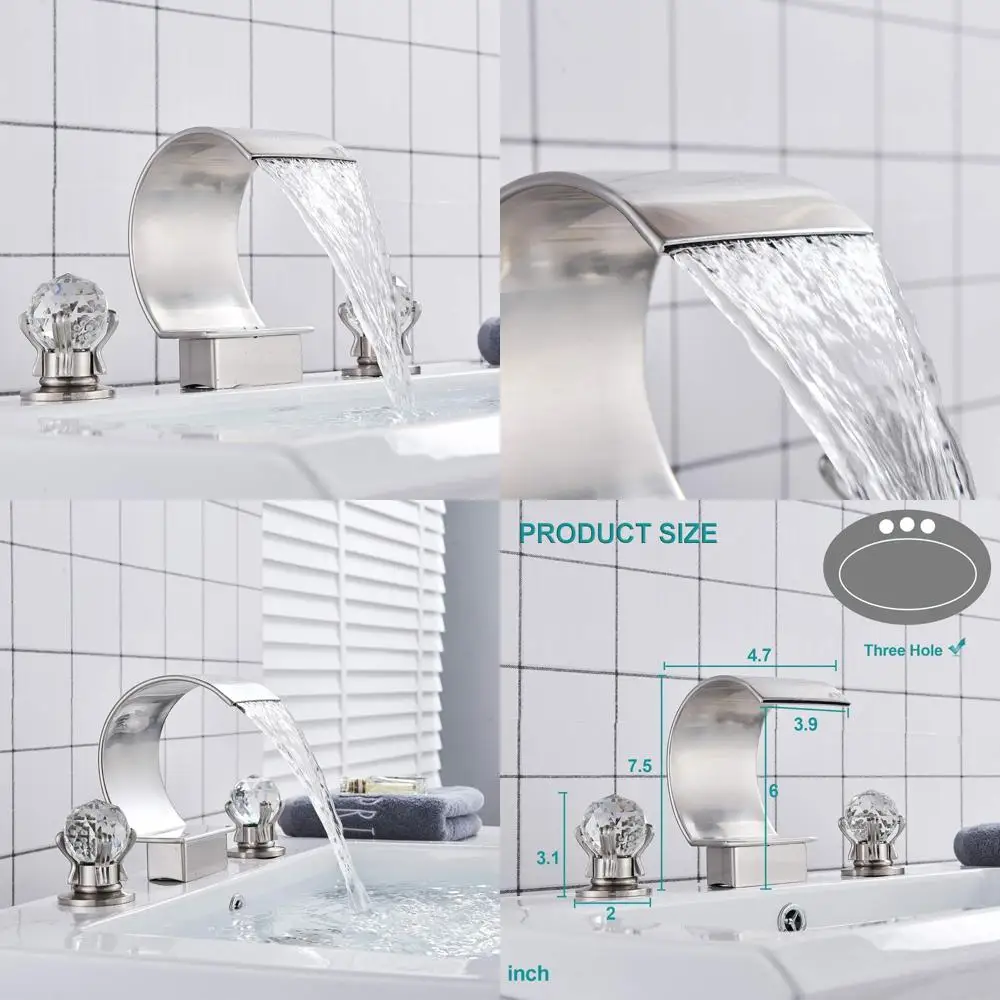 

Chrome 3-Hole 8-Inch Widespread Bathroom Sink Faucet with Crystal Handles, High Arc Design for 8-Inch Vanity Basin Mixer Tap