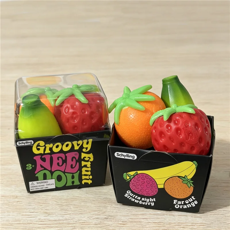 Needoh Groovy Strawberry Banana Orange 1 Box Mount Flour Filler Fruit Stress Relief Toys Fast Rising Decompression Squeeze Toy