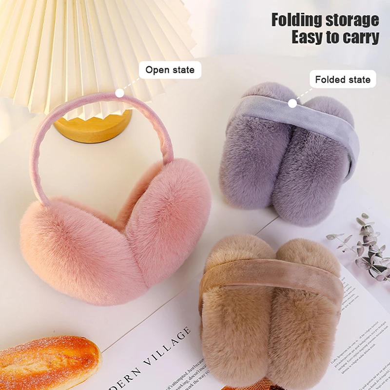 Hot Sale Winter Warm Earmuffs Fluffy Ear Muff For Women Soft Plush Earmuffs Girls Boys Cold Weather Ear Warmer Foldable Earflaps
