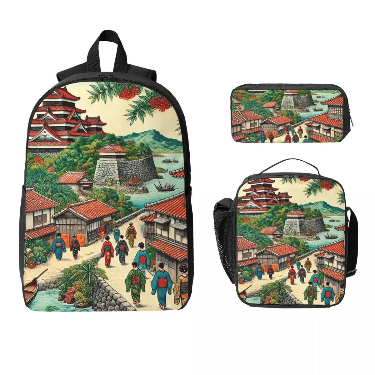 

Ryukyu Kingdom Castle Town Walk Backpack Boys Girls BookBag School Bag Laptop Shoulder Bags 3ps Insulated Lunch Bag Pencil Case