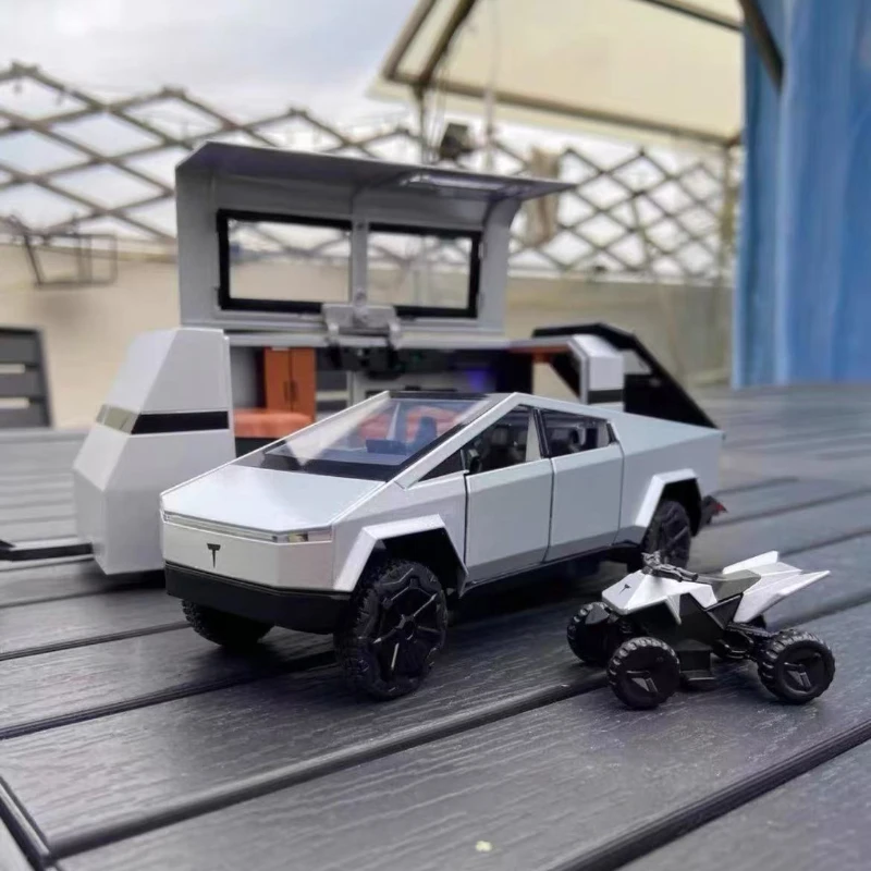

1/32 Tesla Cybertruck Model 3 Model S Model X Model Y Игрушечный автомобиль Литой под давлением Металлическая внедорожная коллекция Откатной звук Свет Подарок Мальчик