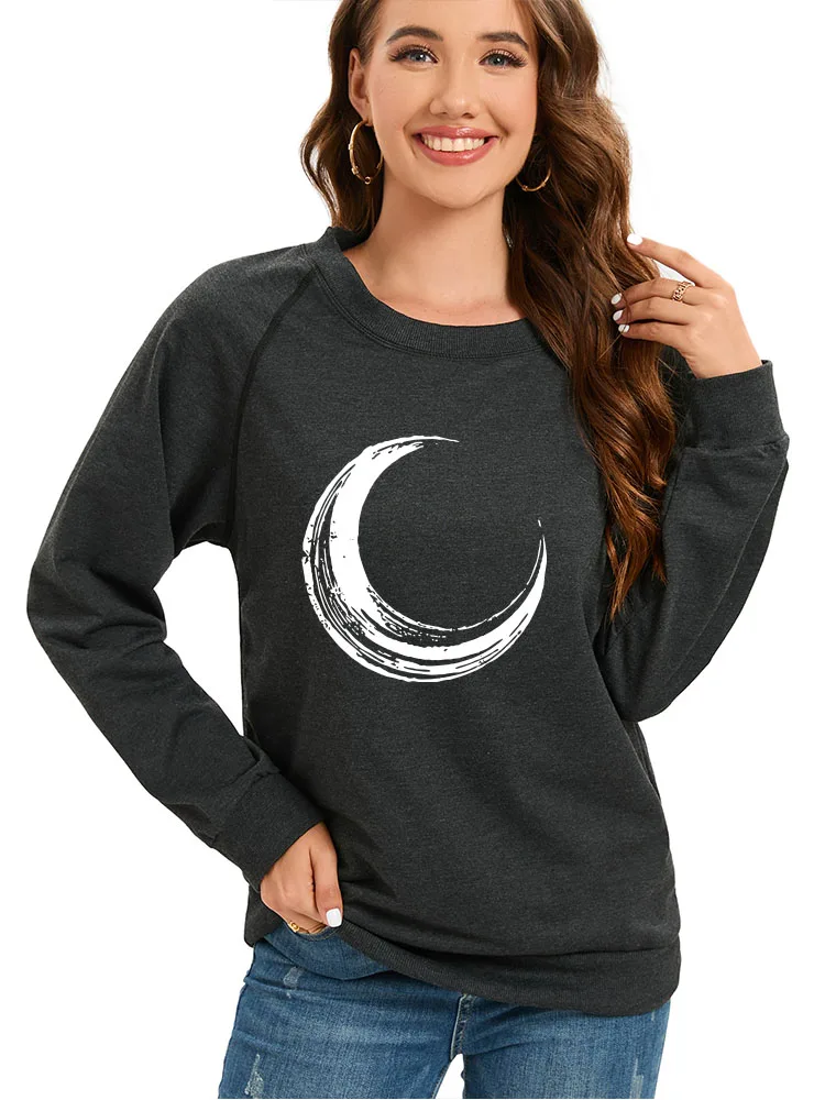 Seeyoushy Moon Print 2023 New Long Sleeve Crewneck Ladies Top Y2K Aesthetic Streetwear Casual Vacation Ladies Hooded Harajuku