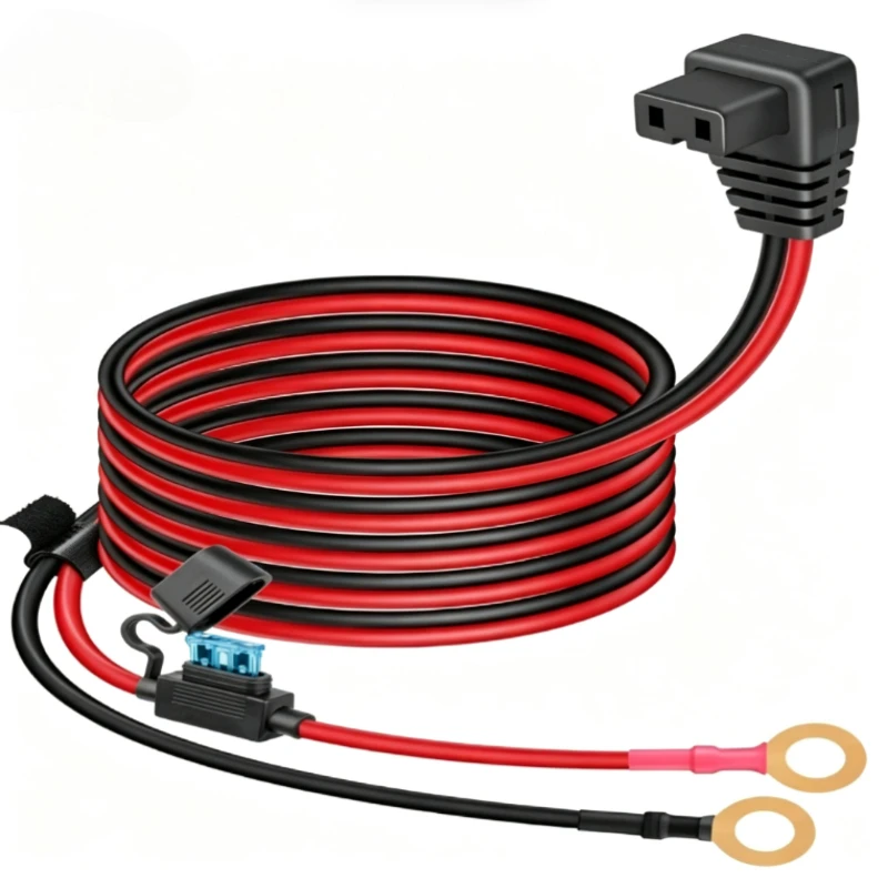 12AWG Heavy‑Duty Car Fridge Power Cable 12V 24V DC Plug to M8 /SB50-50A Terminal Wiring Harness with In‑Line Fuse Holder
