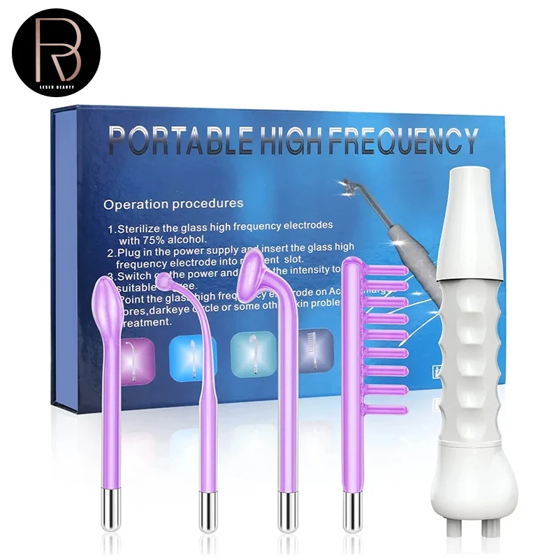 New products Professional Facial Beauty Tools Portable High Frequency Facial Wand Machine with 4 Tube Home use lesen US EU PLUG