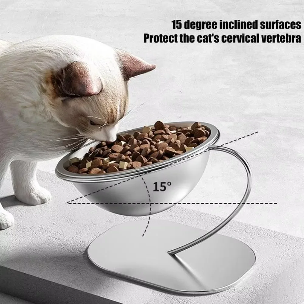 

Large Capacity Stainless Steel Pet Bowl Anti-overturning Neck Protection Dog Feeding Dish with Stable Base 15 Degree Tilting