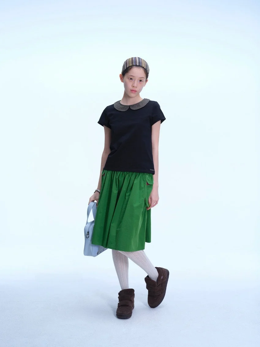 Slimming Effect Ruched Elastic Waist Casual Versatile Summer Half-length Umbrella Skirt Girls Fashionable Casual Skirts
