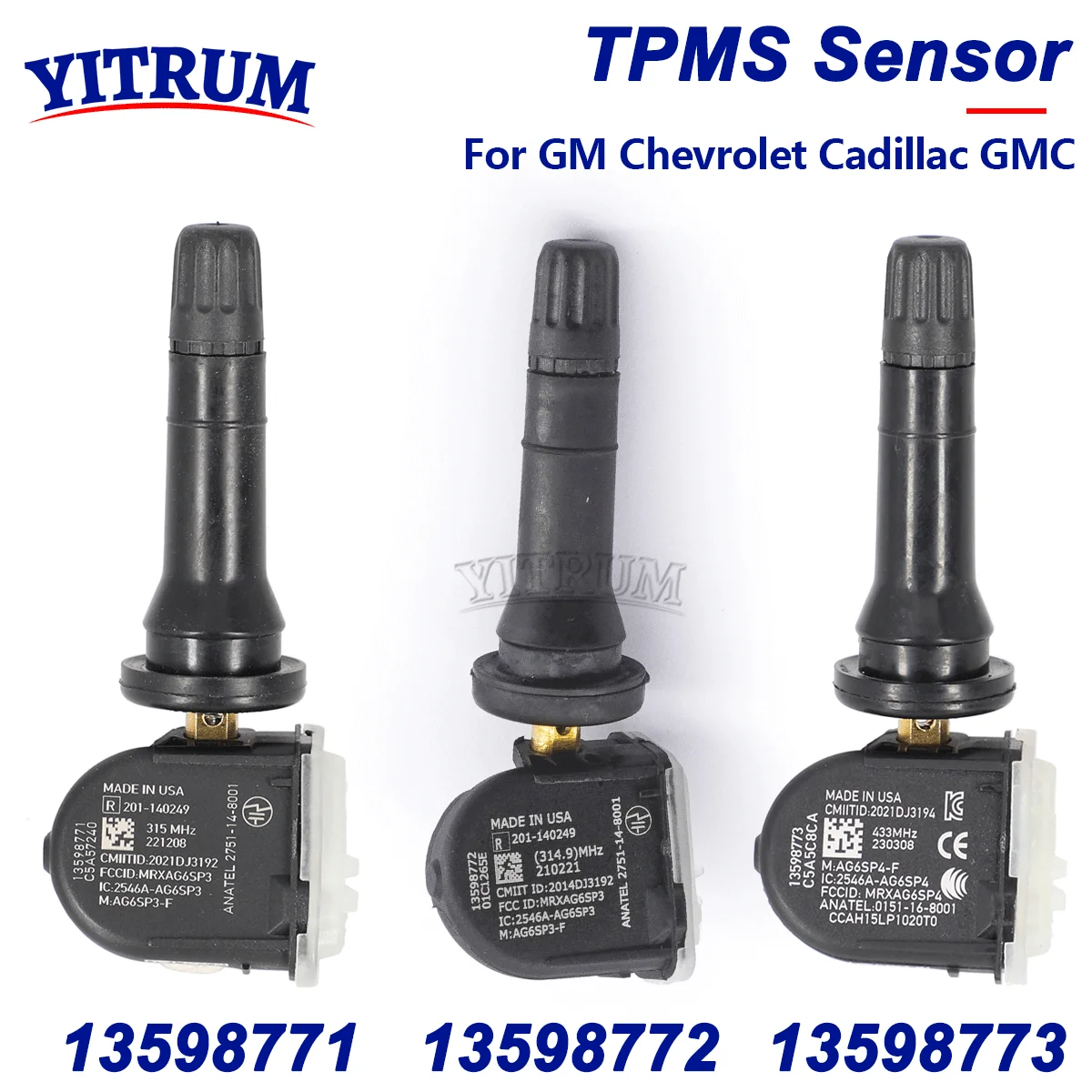 เซนเซอร์วัดความดันยาง TPMS สำหรับ Chevrolet Cruze MALIBU Silverado Equinox Impala gahoe GMC Sierra YUKON 13598771 13598772 13598773