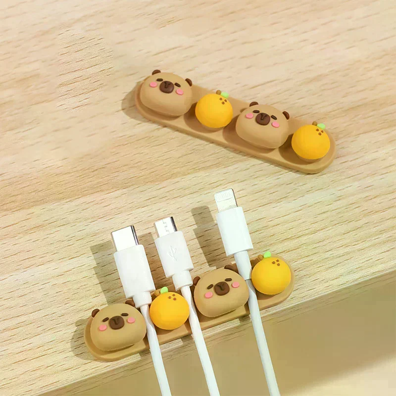 

Portable Capybara Cable Organizer Punch-free Silicone Data Cable Fixed Cable Winder Cartoon Charging Cable Storage