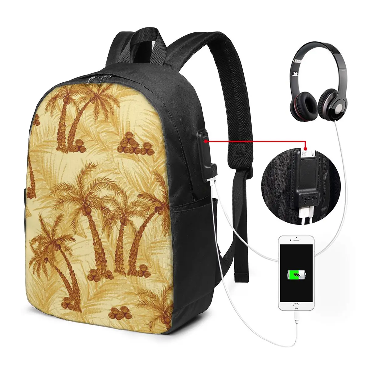 Vintage Coconut Palm Tree Pattern Backpack Travel Notebook Bag Computer College Student School Bag Laptop Shoulder Bags