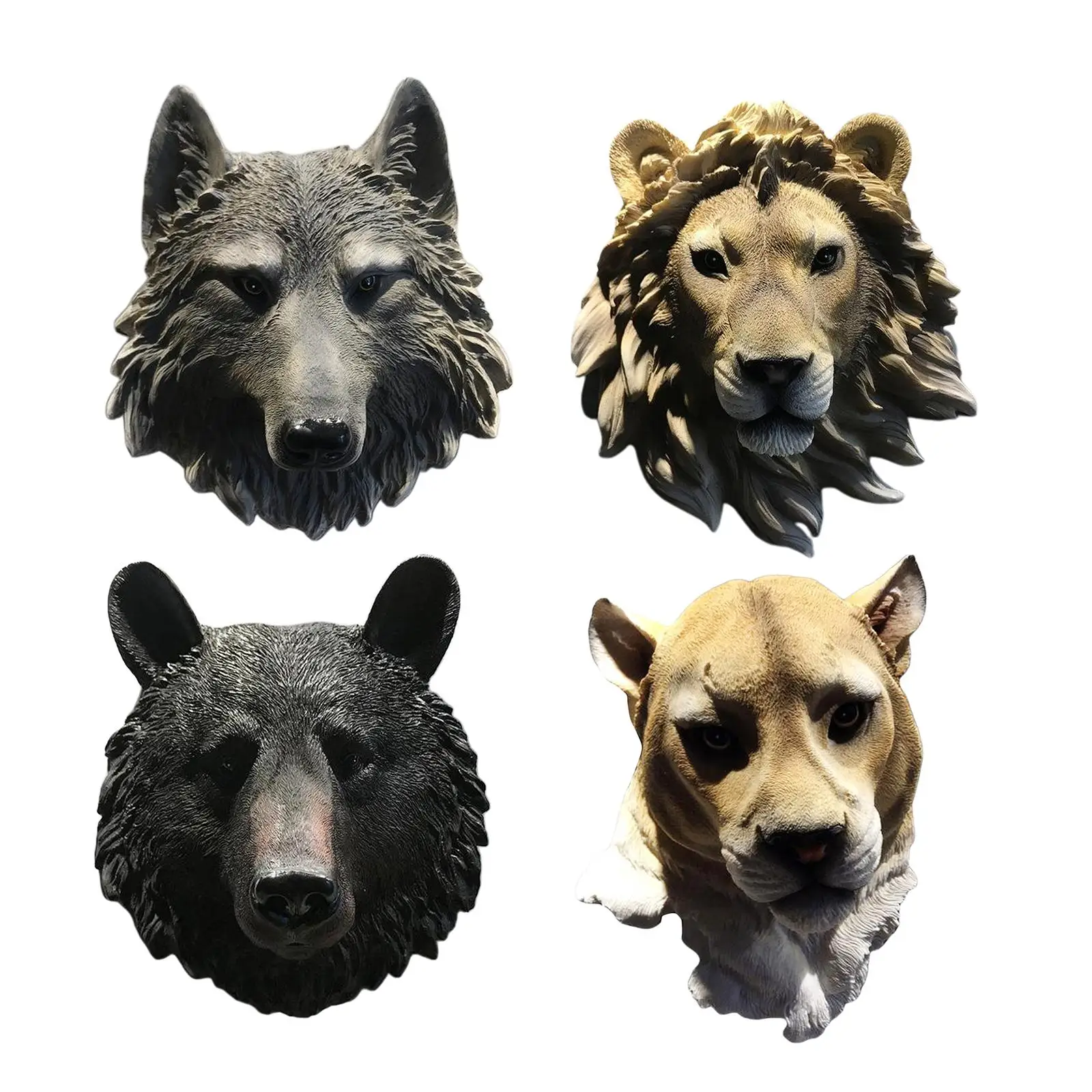 Realistic Large Animal Head Wall Mount Rustic Wild Animals Sculpture Home