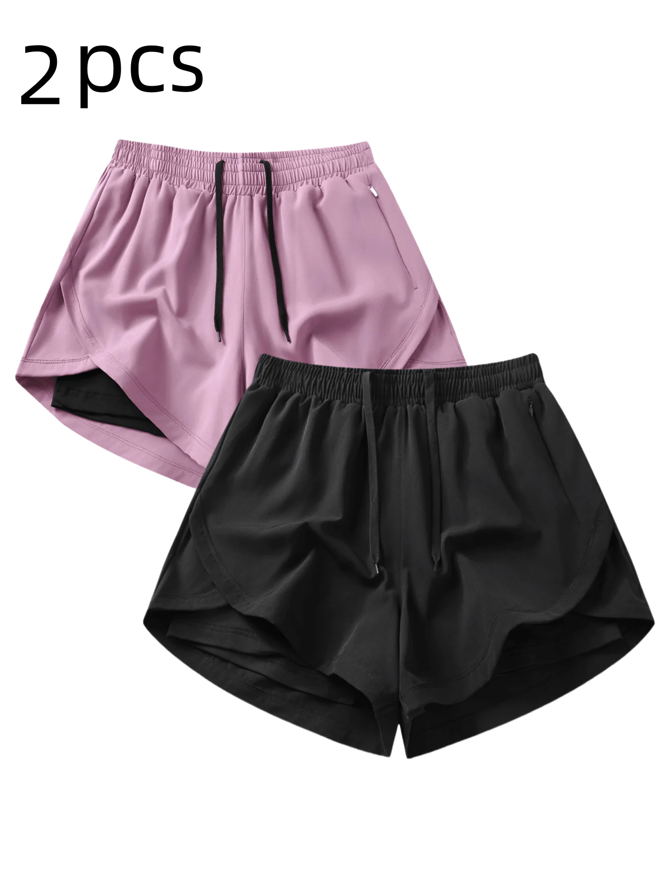 

2 шт. женских спортивных шорт 2-в-1, быстросохнущий полиэстер-спандекс, регулируемая талия, для занятий в спортзале, йогой, бегом