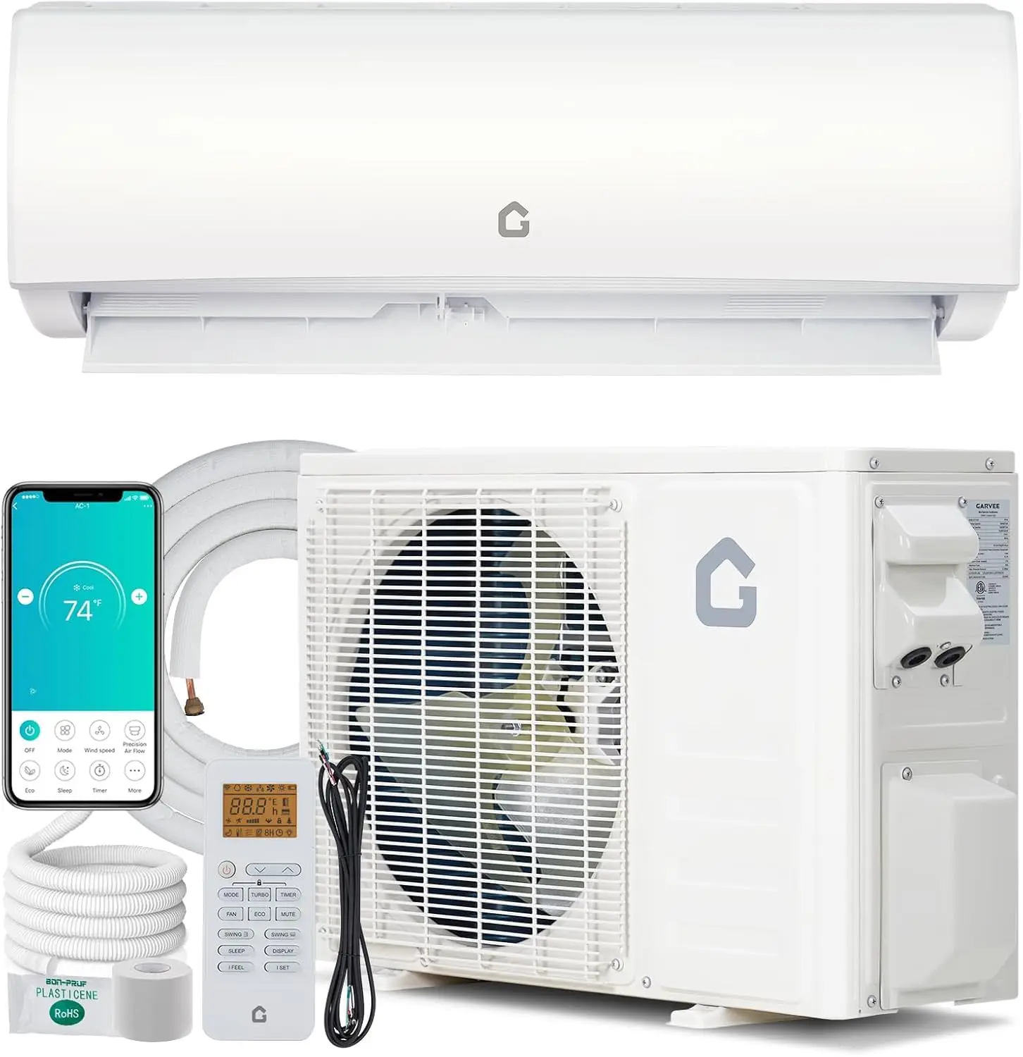 24 SEER2 12000 BTU ductless inverter Mini split ac/heating system Pre-charged unit with WiFi control, 208-230V,, Customized