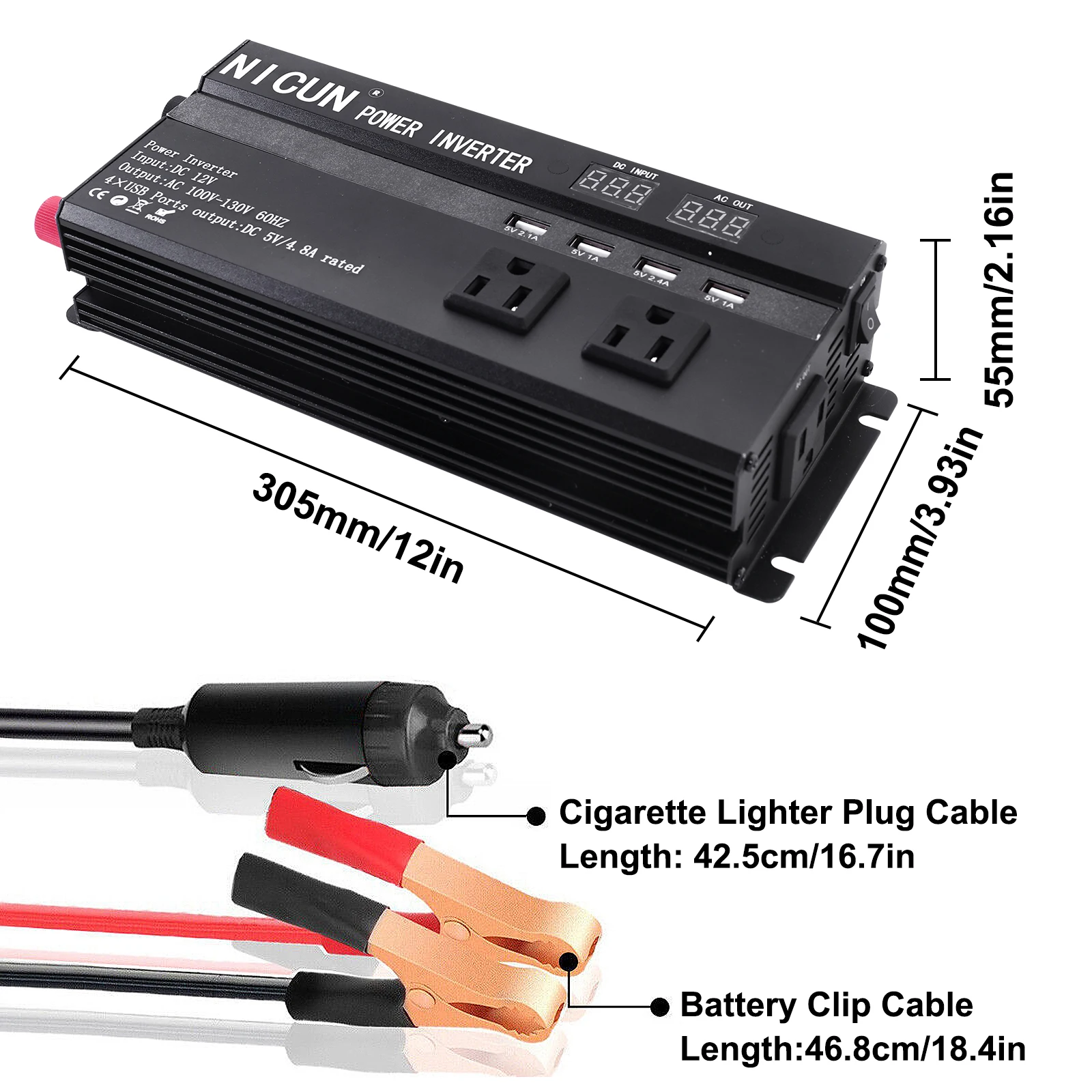 Convertidor de corriente para coche, convertidor de energía Solar de onda sinusoidal de 12V CC a CA 110V, adaptador Solar LCD para RV doméstico, 4 puertos USB