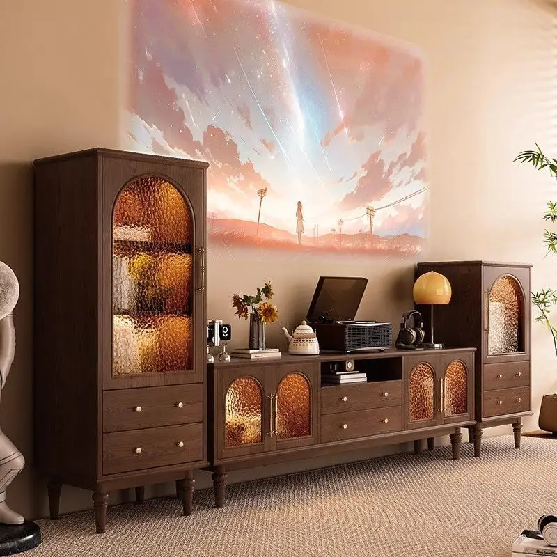 American solid wood TV cabinet coffee table combination living room household French storage locker heightened TV cabinet