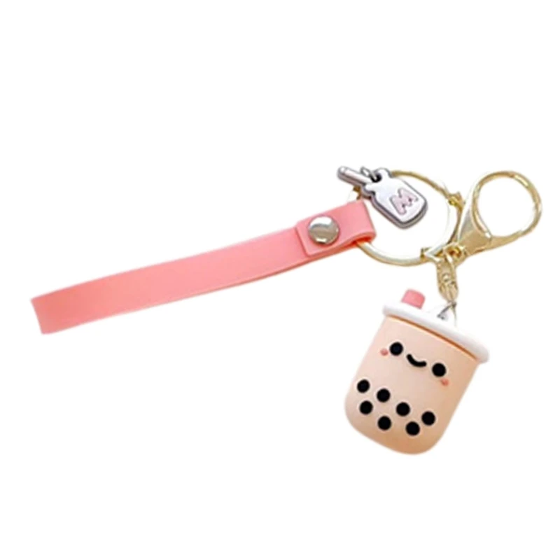 PVC Cartoon Pattern Bag Pendant Simulation Milk Tea Keychain Backpack Hanging Decoration Rings Gift for Girls Women