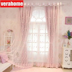 Coreano pastoral rosa blackout princesa cortinas para meninas crianças sala de estar quarto janelas tratamento pura tela de tule romântico