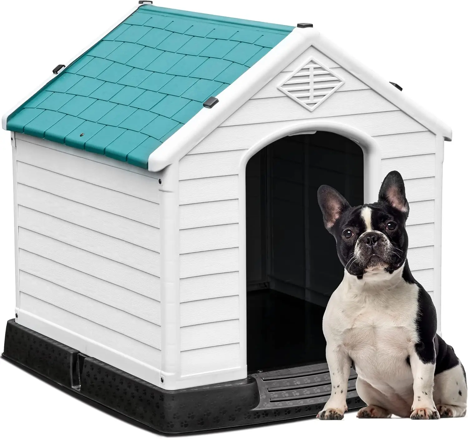 28.5'' Plastic Dog House Outdoor Indoor Doghouse Puppy Shelter Water Resistant Easy Assembly Sturdy Dog Kennel with Air Vents