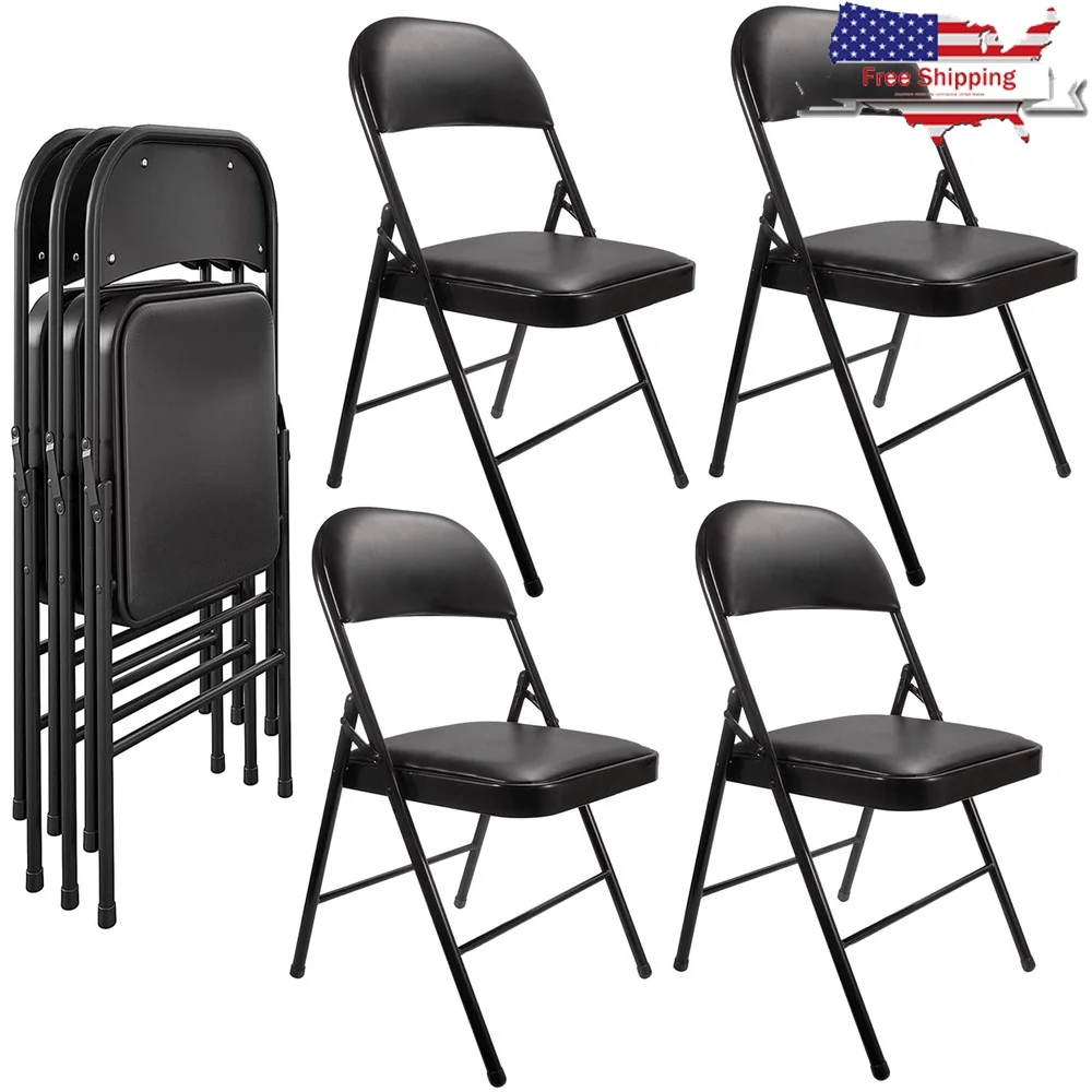 

Sturdy Padded Seat Folding Chairs 4 Pack Metal Indoor Outdoor Use Easy Storage Waterproof Non-Scratch Feet Durable Design