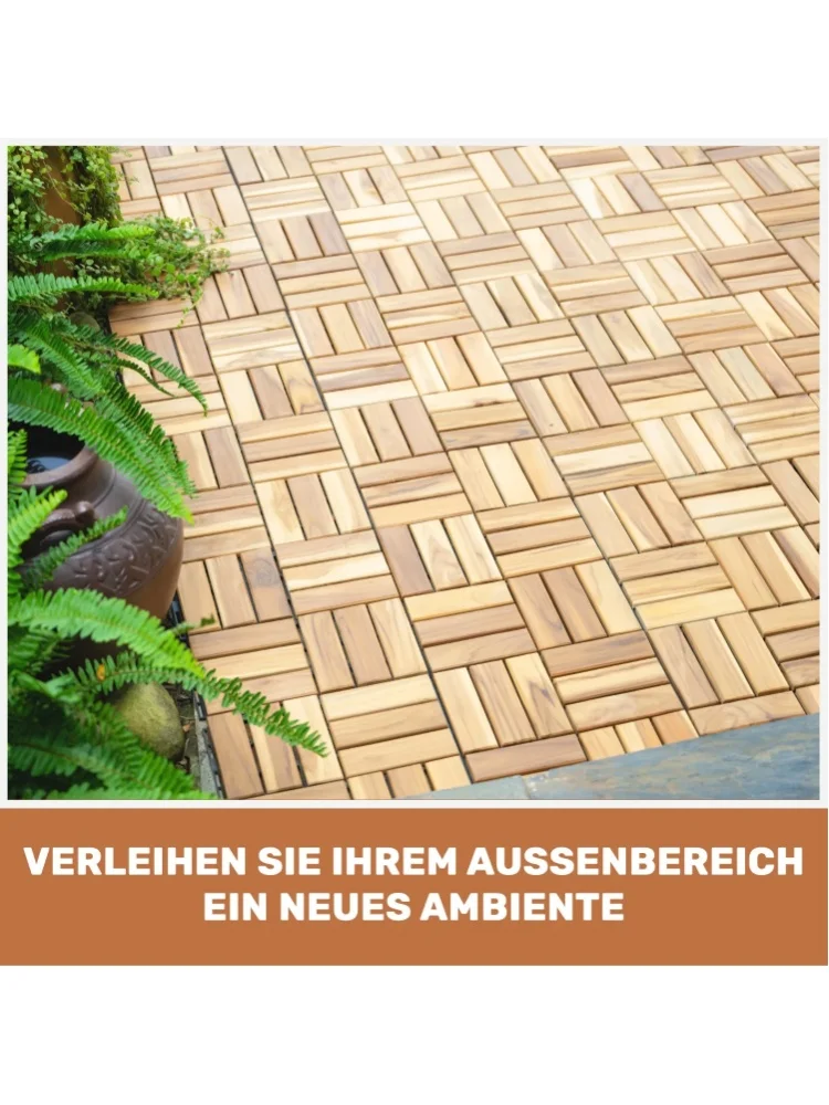 22-teilige ineinandergreifende Terrassenfliesen – Schachbrettmuster, gelbes Akazienholz, Outdoor-Bodenbelag für Terrasse, Balkon, Poolbereich, wasserdicht, schimmelresistent, einfache DIY-Montage