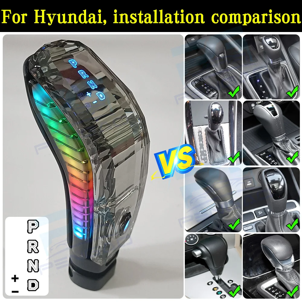 

For Hyundai Tucson Santa Fe Accent Elantra Sonata LED lights7-color crystal gear shift knob Handle gear shift lever car Interior