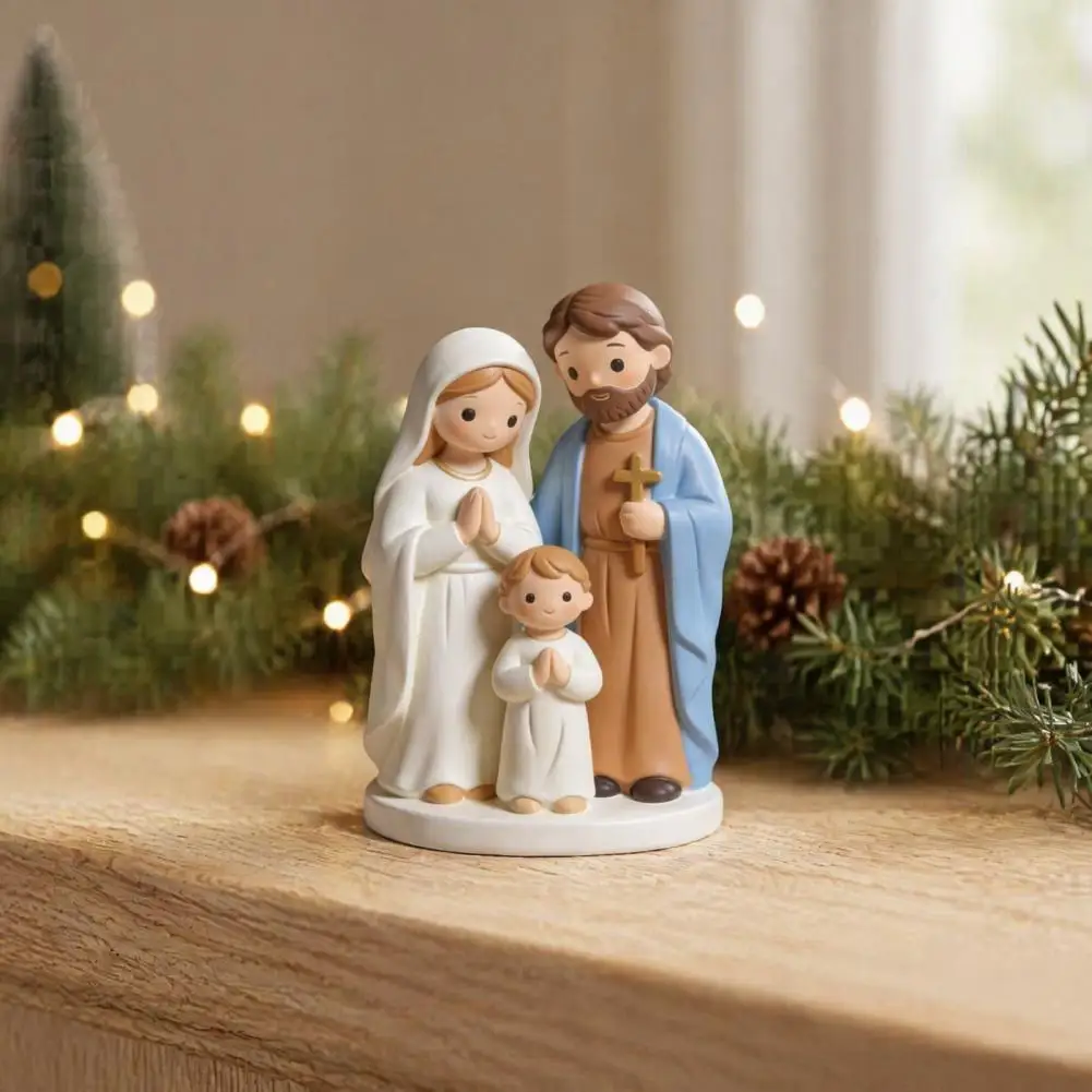 Christian Baptism Gifts Nativity Scene Ornaments Christmas Nativity Scene Figurine Set Cartoon Manger Baby Jesus Resin Craft
