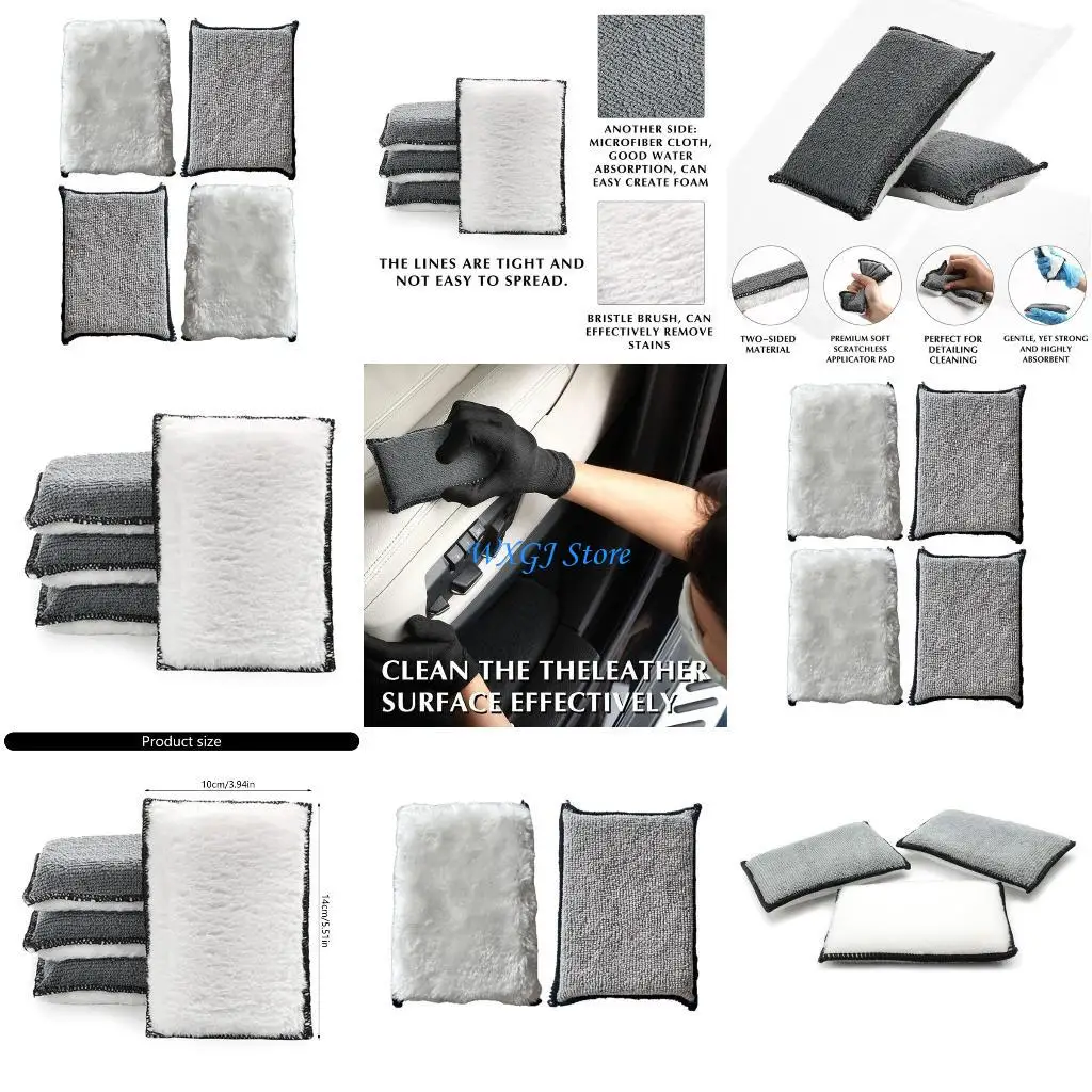 

37JE 4Pcs Car Scrubber Detailing Pads for Leather Interior Cleaning with Gentle Touch