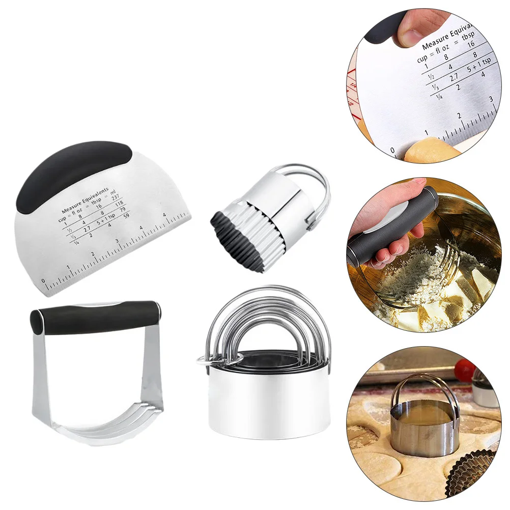 

Baking Tools Set Stainless Steel Dough Cutter with Measure Scale Ergonomic Design for Cookie Cake Bread Griddle