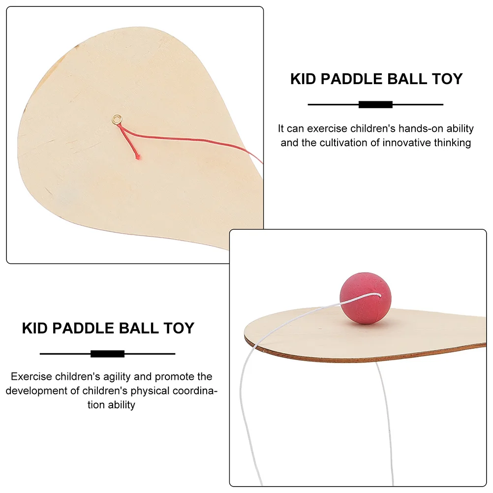 10 Pcs Racket Handmade Beach Tennis Kid Paddle Ball Toy Wooden Crafts for Kids Painted Unfinished DIY Child