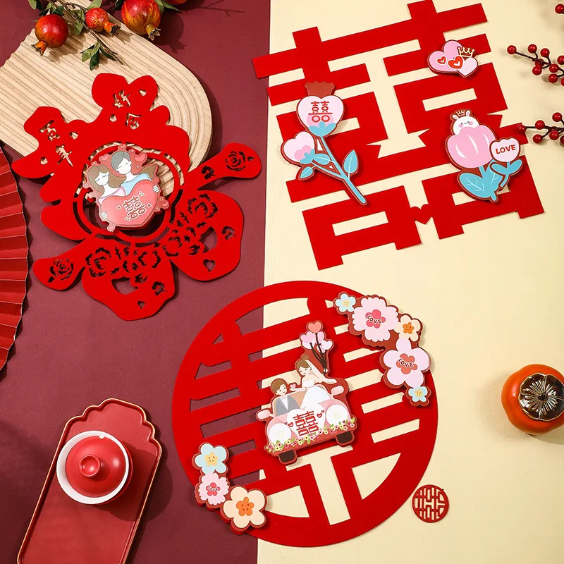 

36X36CM Wedding Room Decoration Xi Words Stickers Door Living Room Window Decor Flower 3D Cartoon Xi Wedding Supplies