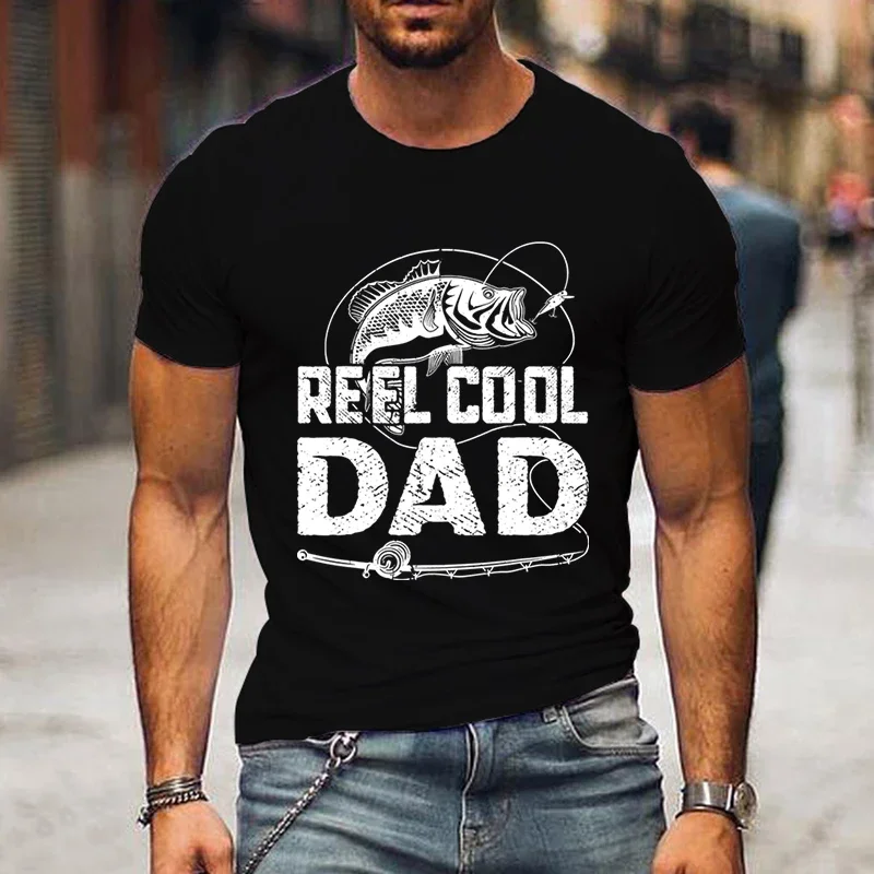 Reel Cool Dad Print Classic T-shirt for Men Clothes Fishing Rod and Fish Male T-shirts Summer Loose Tee Shirt Men Fashion Tshirt