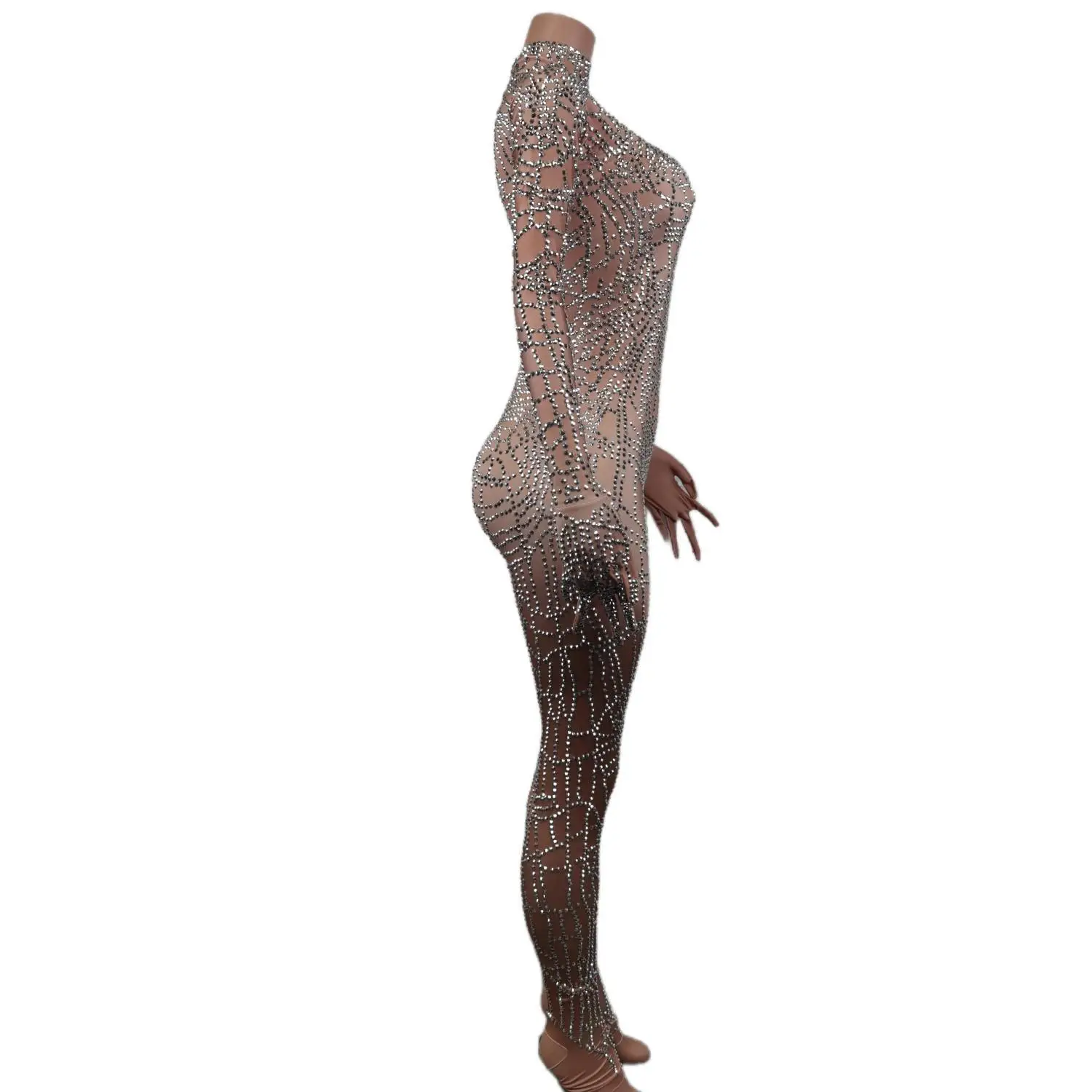 Nieuwe Mode Steentjes Nude Jumpsuit Dance Show Dragen Sexy Vrouwen Verjaardagsfeestje Prom Club Diamanten Bodysuit Fotoshoot Kostuums