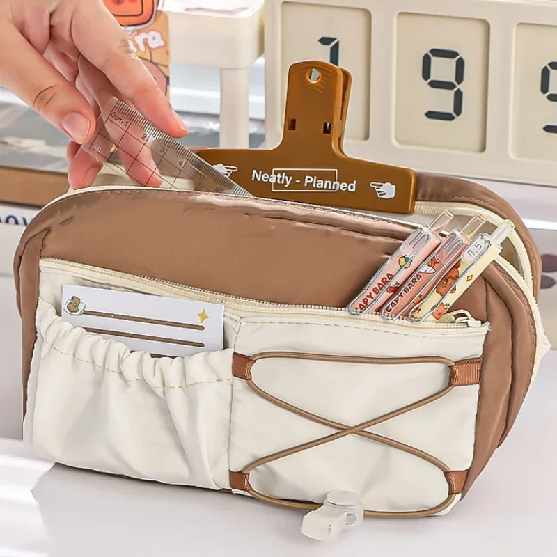 Large Capacity Cute Canvas Pencil Case  Aesthetic Minimalist Pen Bag for School Soft Marshmallow Kawaii Stationery Organizer Bag
