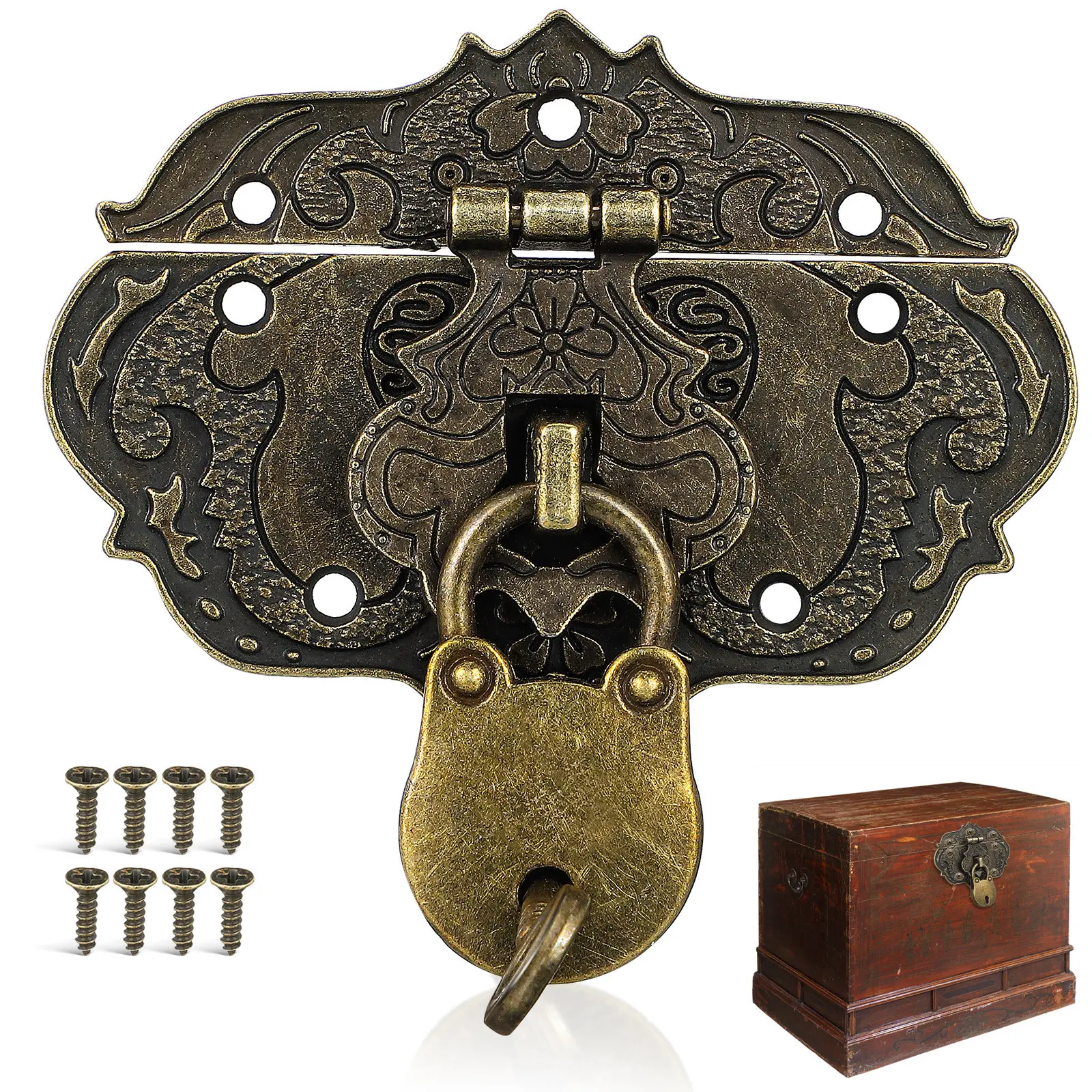 1 Set Of Vintage Wooden Box Hasp Lock Alloy Buckle Heart-shaped Padlock Decorative Locks Jewelry Box Buckle Gift Box Hasp Latch