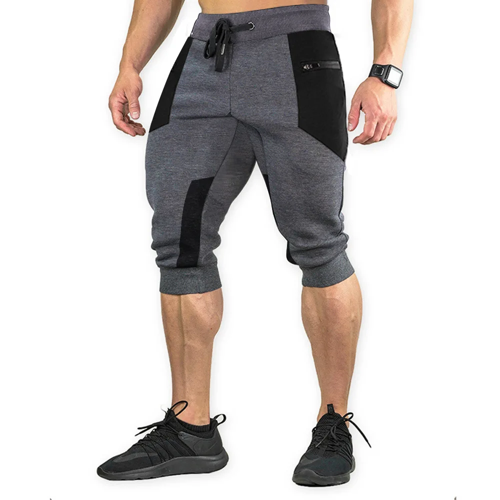 2023 Summer Men's Fitness Running Training Casual Cotton Sweat Absorbent Outdoor Block Seven-Quarter Length Loose Fit Trousers