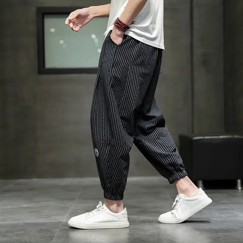 Ropa de cintura alta para hombre, pantalones informales de algodón sólido con bolsillos que combinan con todo, moda de primavera y verano