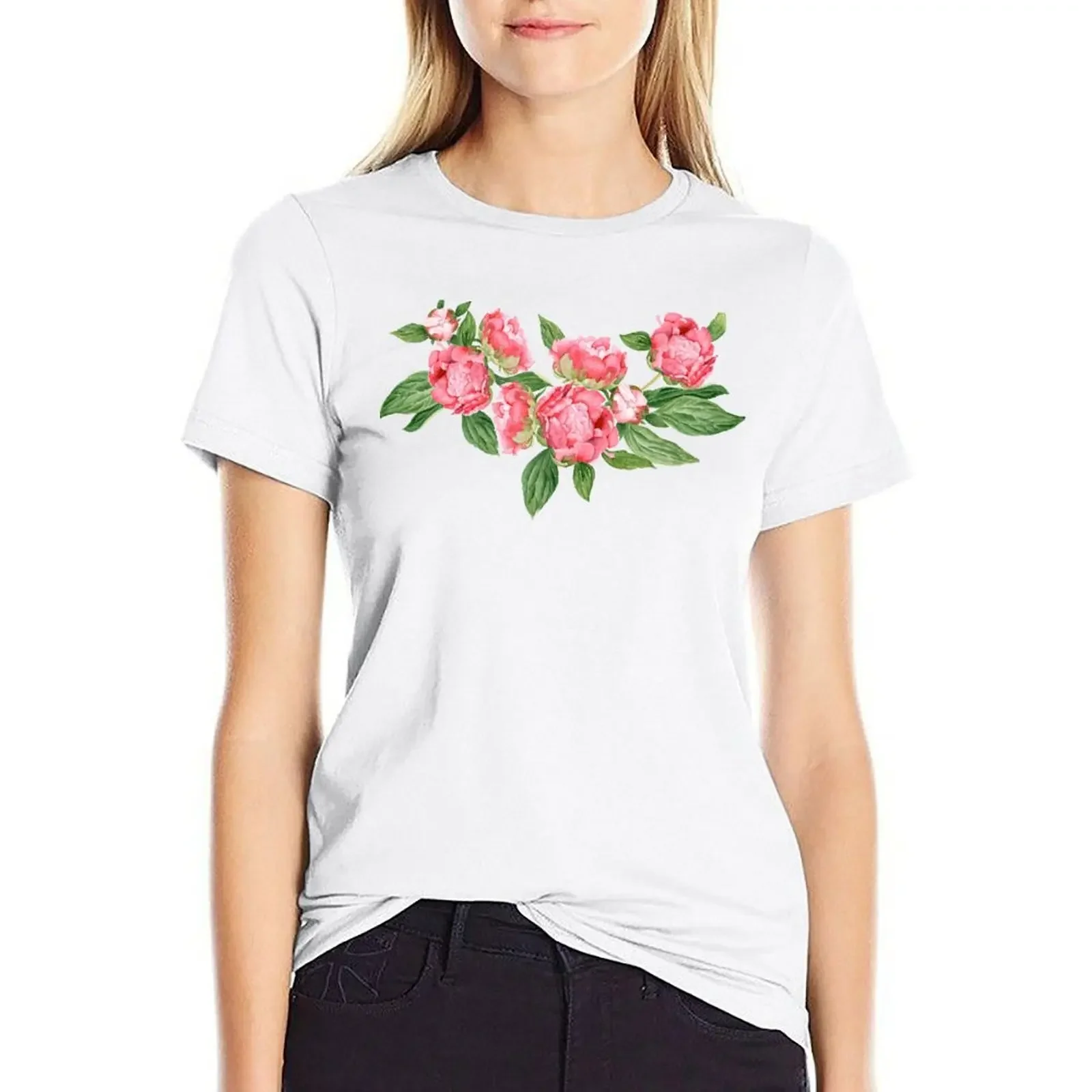 Watercolor Peonies T-shirt female funny T-shirts for Women