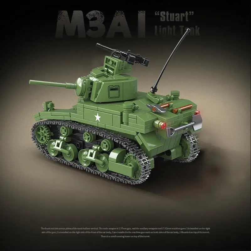 WW2 Military Model Series World War II M3A1 Stuart Light Tank Collection Ornament Building Blocks Bricks Toys Gifts