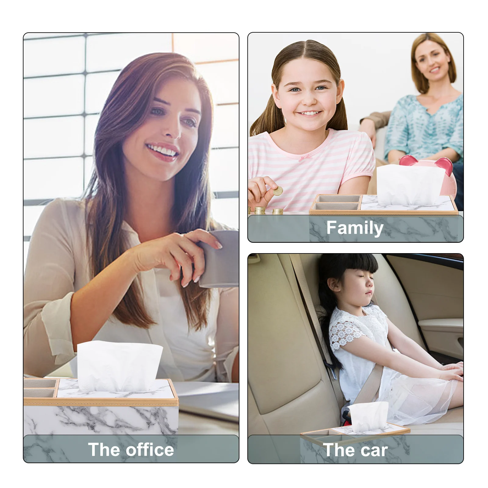 

Creative Marble Grain Tissue Box Cover Household Tissue Storage Holder Multi-Grid Design for Remote Control Phone Organizing