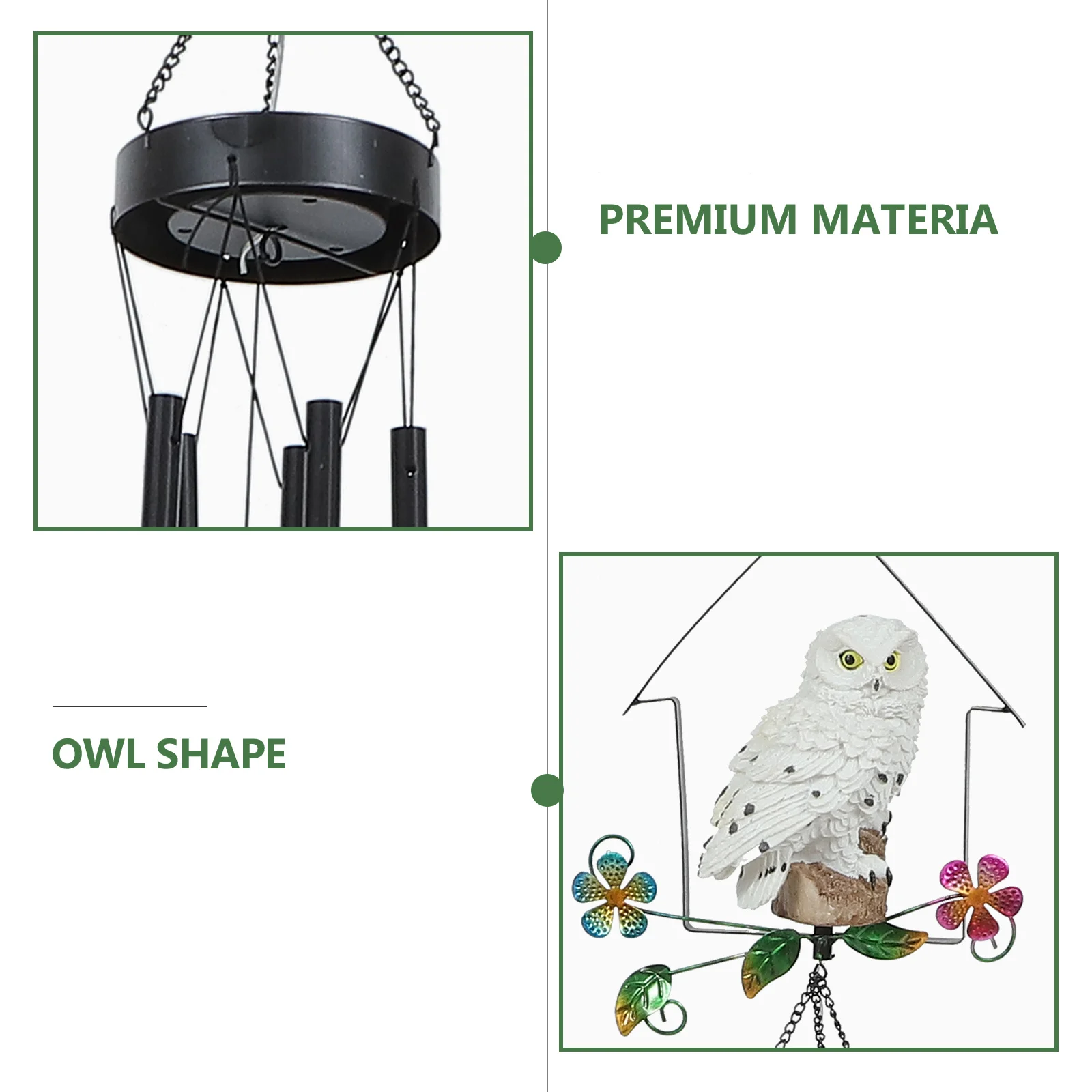 

Owl Decorative Wind Chime Solar Lighting Garden Hanging Pendant Bright Durable Iron Wind Bell Pendant Balcony Decor