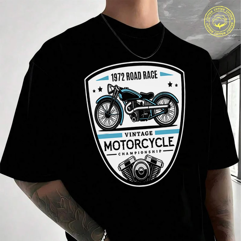 

A Close Up Of A Motorcycle Badge Moto Cotton Casual T-shirts Summer Cotton Short Sleeved O-Neck Breathable Unisex Tops