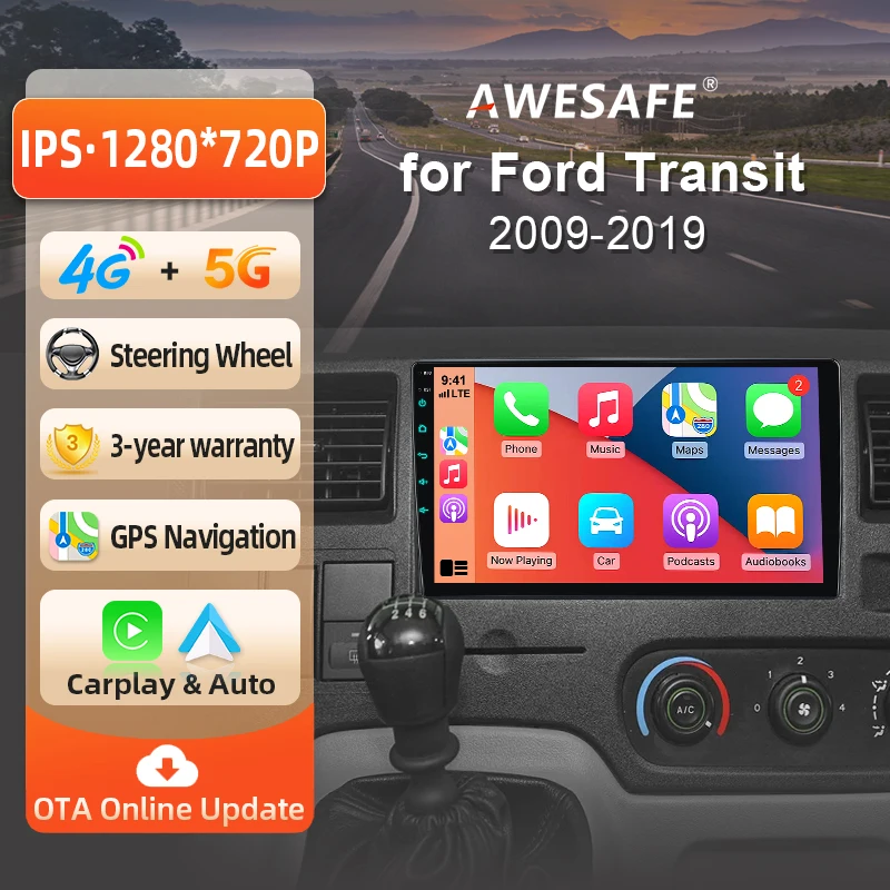 Image of AWESAFE Autoradio für Ford Transit 2009 2010 2011 2012 2013 2014 2015 2016 2017 2018 2019 Kabelloses CarPlay Android Auto Touchscreen WiFi GPS Navi DVR Recorder Bluetooth 5.0 4G RDS DSP