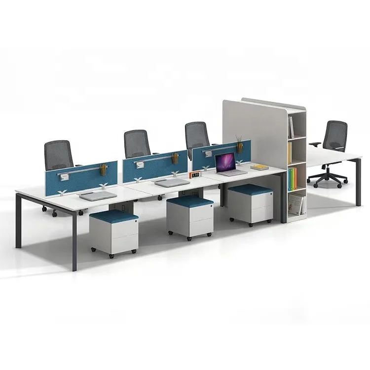 Commercial Furniture High Quality Modern Design Steel Desk Frame White Table Top 6 Person Office Workstation For Staff