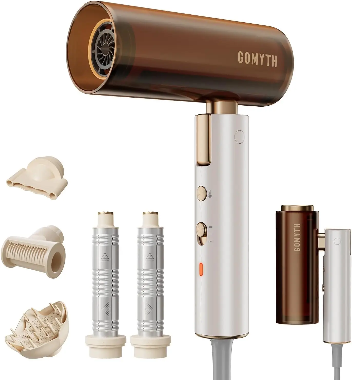 Foldable 5-in-1 Plasma Hair Dryer & Styler, Dual Voltage Worldwide, Compact & Lightweight, Scalp Protection, Less Heat Damage, Travel Bag Included