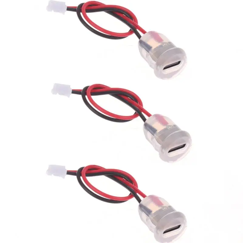 1.7*1.4cm Type C Female Socket Jack Connector Waterproof 2 Wire Pigtail Cable With LED Light 3A 5V Fast Charger Power Port