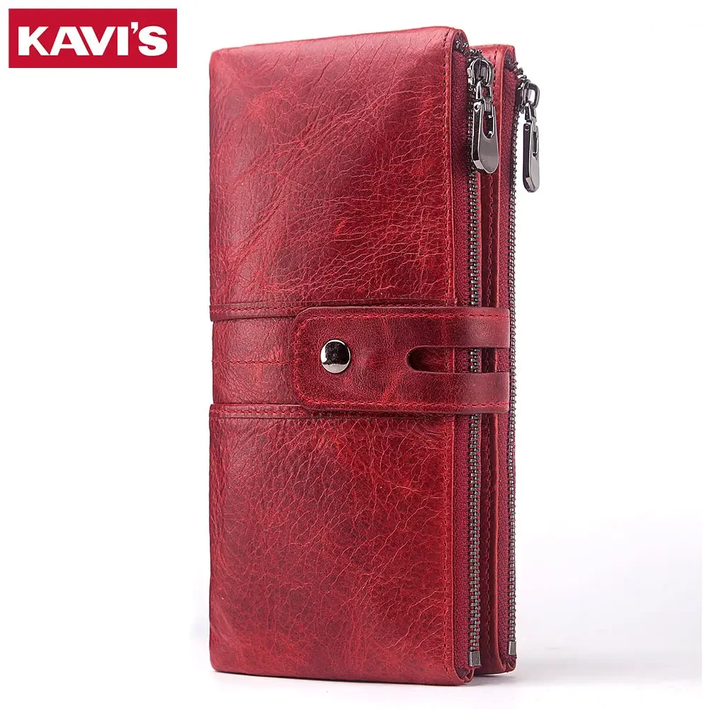 

KAVIS Women's Wallet Genuine Leather Coin Purse Multifunctional With Zip Blocking Large Capacity Cell Phone Bags RFID